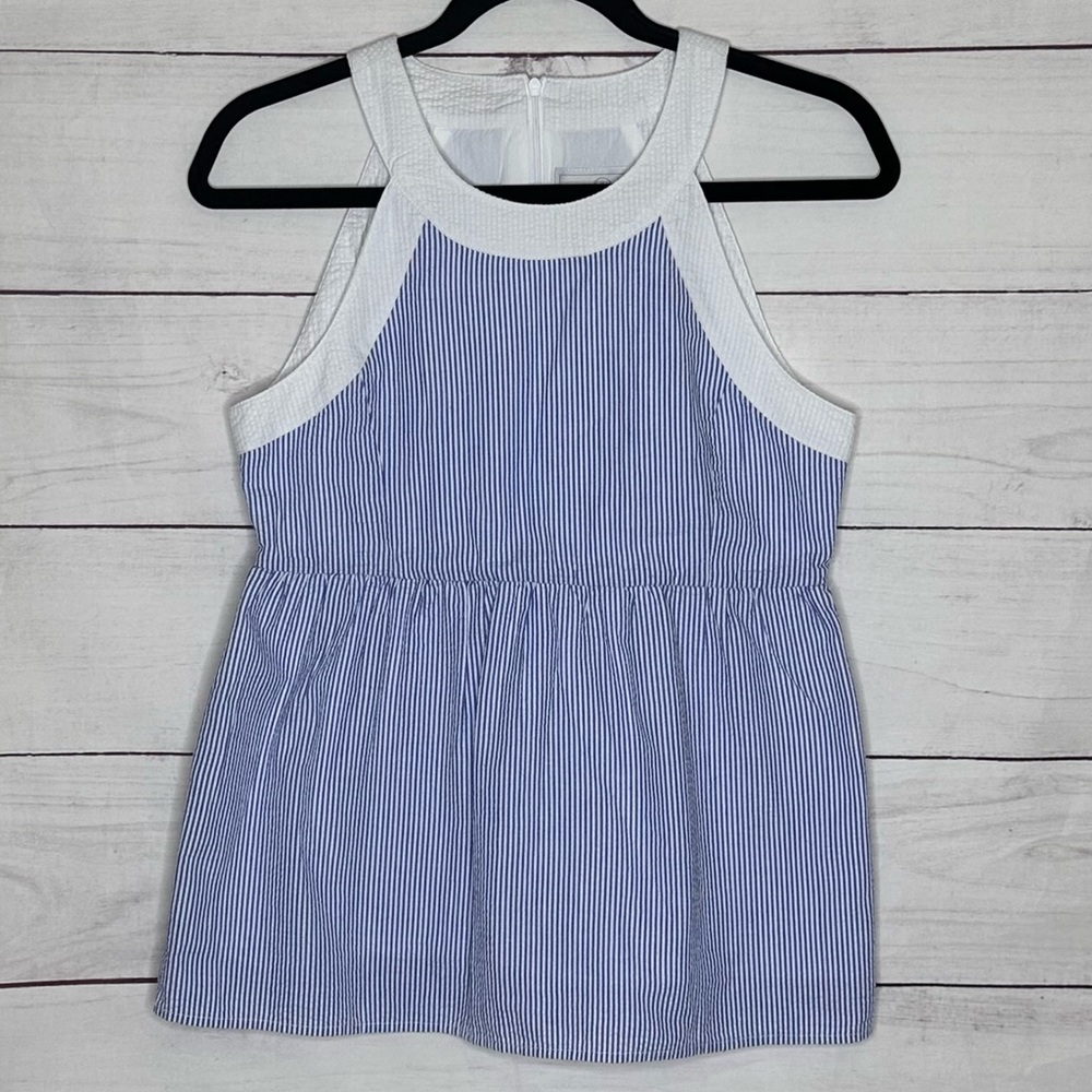 Lauren James Peplum Royal Blue Seersucker Size S